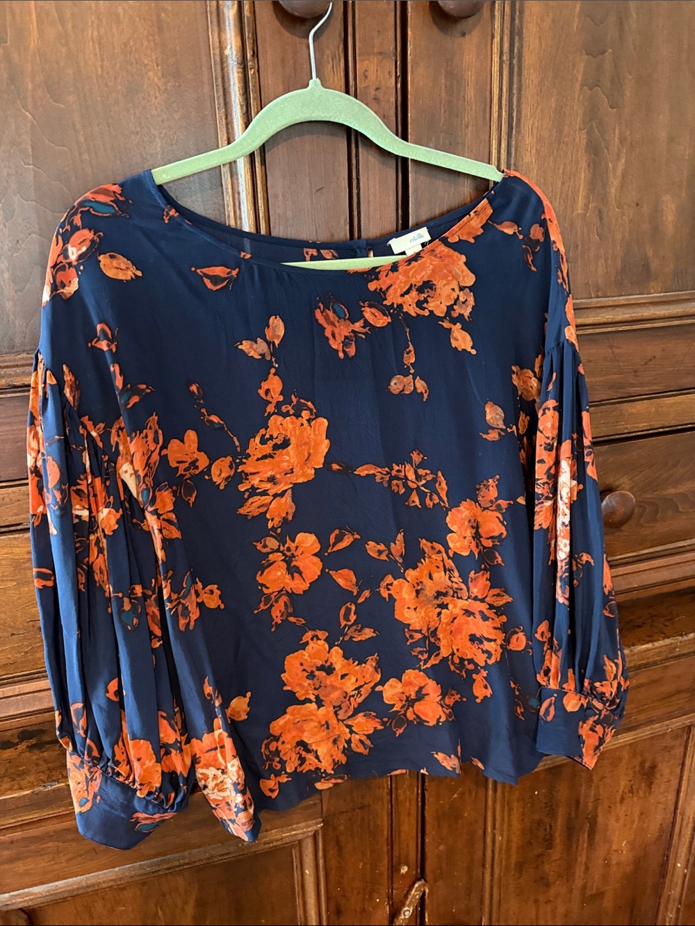 Odille Navy Blouse with Orange Floral Print